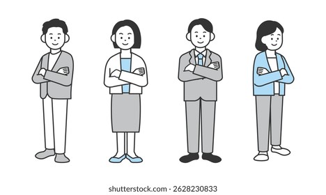 Vector illustration of a man and woman standing with their arms folded