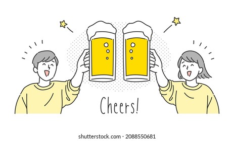 Vector illustration of a man and a woman toasting with beer