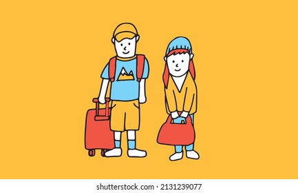 Vector Illustration of Man woman tourist campers people characters. Vector flat graphic design