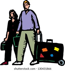 Vector illustration of man and woman traveling