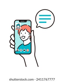 Vector illustration of a man and woman video chatting on a smartphone