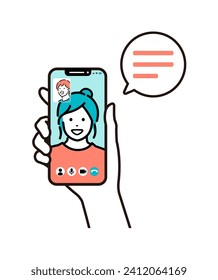 Vector illustration of a man and woman video chatting on a smartphone