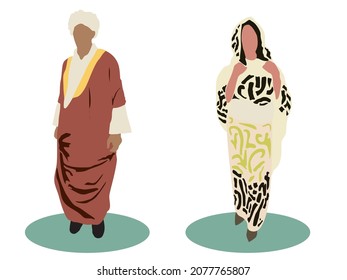 ilustración vectorial de hombres y mujeres con traje de Sudán