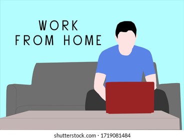 vector illustration of a man work from home with the laptop on the table