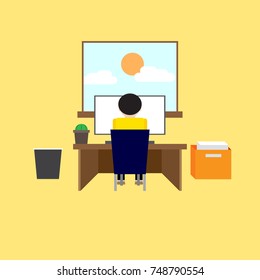 vector illustration of The man work at home flat design