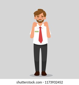 vector illustration man worker crying , unhappy worker