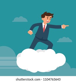 vector illustration man worker fly with cloud. employee man fly high to the sky find new opportunity 