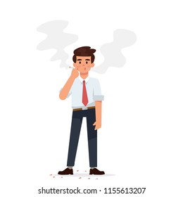 Vector Illustration Man Worker Smoking Cigarette 