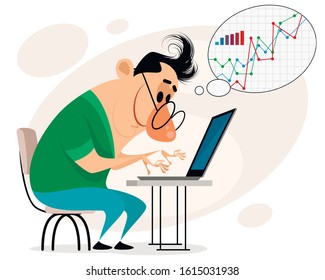 Vector illustration of a man working at a computer