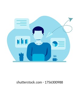 Vector illustration of a man working at a computer