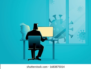 Vector illustration of a man working from home during the coronavirus outbreak