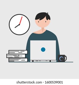 vector illustration of a man working at a laptop
