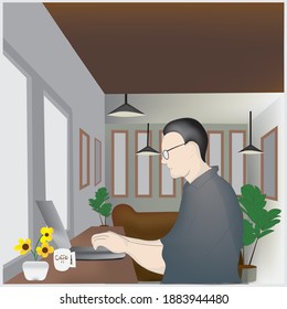 vector illustration man working at office or home 