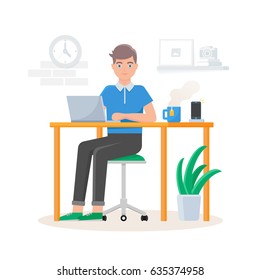 Vector illustration of man working in office