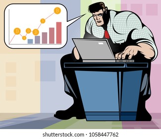 Vector illustration of a man working on a laptop