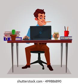 Vector illustration of a man working on the laptop