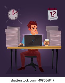 Vector illustration of a man working on the laptop