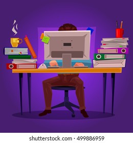 Vector illustration of a man working on the computer
