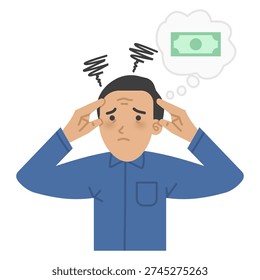 Vector illustration of a man worries about money problems