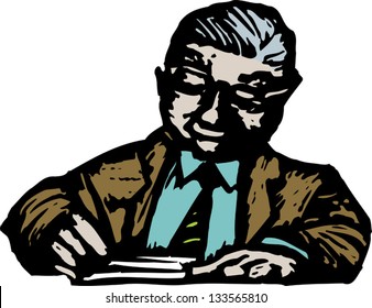 Vector illustration of man writing a check