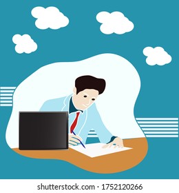 Ilustración vectorial de un hombre escribiendo en la oficina