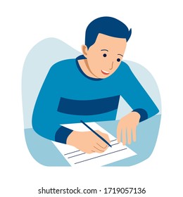 Vector illustration of man is writing on the paper clip board