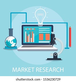 Vector illustration of management & marketing concept with "market research" research and development icon.