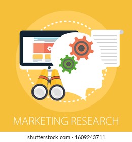 Vector illustration of management and marketing concept with "market research" research and development icon.