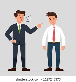 vector illustration a manager or boss angry to their employee, bullying at work, man worker get bully from his office mate