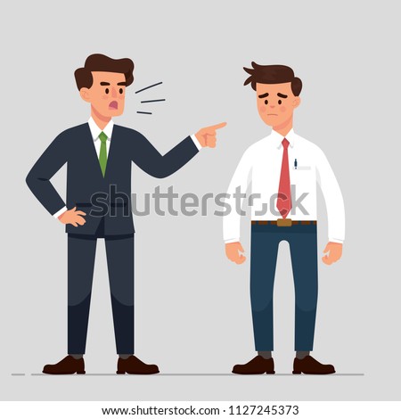 vector illustration a manager or boss angry to their employee, bullying at work, man worker get bully from his office mate