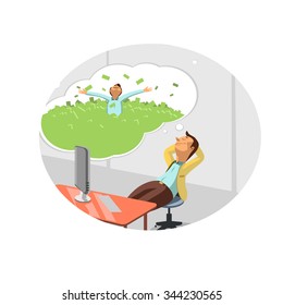 Vector illustration of a manager who dreams in his office 
