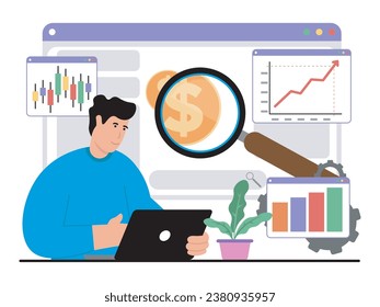 vector illustration with manager who search new ideas for digital business