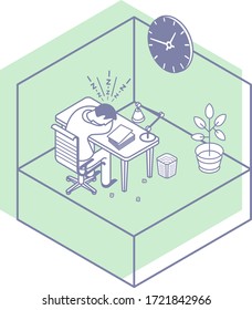 Vektorgrafik von Managern an den Schreibtischen im Büro. Szenen mit Leuten erfolgreich organisiert ihre Aufgaben und Termine.