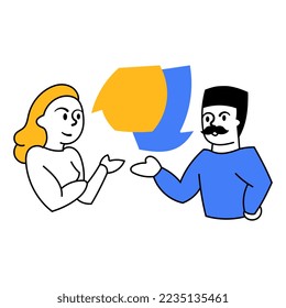 Vector illustration. Managers, employees having business communication and cooperation. Problems solving. Concept of business, teamwork, career development, innovative business approach