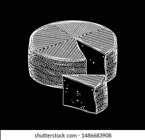 Vector illustration of the Manchego cheese in black and white chalk style