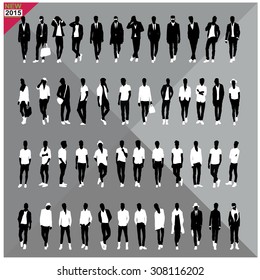 Vector illustration of man.Collection of black silhouettes of men.Editable.Vector eps.Business man and casual man silhouettes isolated on white background.