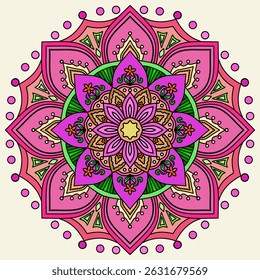 vector illustration of a mandala, abstract flower, Vector hand drawn doodle mandala. Ethnic mandala with colorful tribal ornament. Isolated. Bright colors, Vintage decorative elements. 