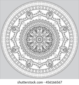 Vector illustration of the mandala for decoration. Hand-drawn ornament  with ethnic floral doodle pattern. Black and white decorative sketch for coloring page, tattoo, poster, print, t-shirt, etc.