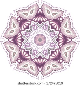 Vector illustration of mandala design. Concept image for card, yoga studio, meditation, spirituality, Indian, Arabic or Thai cuisine restaurants ads, tattoo salon. Round for paisley (mandala). 