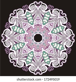 Vector illustration of mandala design. Concept image for card, yoga studio, meditation, spirituality, Indian, Arabic or Thai cuisine restaurants ads, tattoo salon. Round for paisley (mandala). 