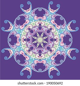 Vector illustration of mandala design. Concept image for card, yoga studio, meditation, spirituality, Indian, Arabic or Thai cuisine restaurants ads, tattoo salon. Round for paisley (mandala). 