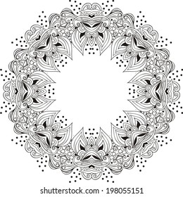 Vector illustration of mandala design. Concept image for card, yoga studio, meditation, spirituality, Indian, Arabic or Thai cuisine restaurants ads, tattoo salon. Round for paisley (mandala). 