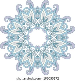 Vector illustration of mandala design. Concept image for card, yoga studio, meditation, spirituality, Indian, Arabic or Thai cuisine restaurants ads, tattoo salon. Round for paisley (mandala). 