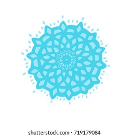 Vector illustration of mandala design in white on aqua green background. Concept image for card, yoga studio, meditation, spirituality,  Indian, Arabic or Thai cuisine restaurants ads, tattoo salon