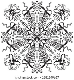 
Vector illustration of a mandala. Doodle, black and white Christmas and New Year. Winter holidays. Pattern for decoration. Coloring. Antistress. Unique hand-drawn pattern.