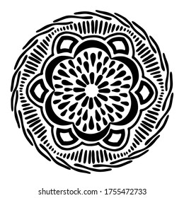 vector illustration, mandala, drawing in doodle style in black, isolate on a white background