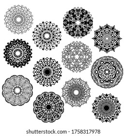 vector illustration, mandala, drawing in doodle style in black, isolate on a white background