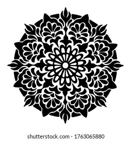 ilustración vectorial, mandala, dibujo en estilo doodle en negro, aíslar sobre un fondo blanco