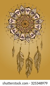 Vector illustration, mandala dream catcher, card concept.