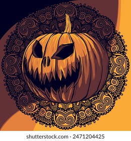 vector illustration of Mandala Halloween Pumpkin design